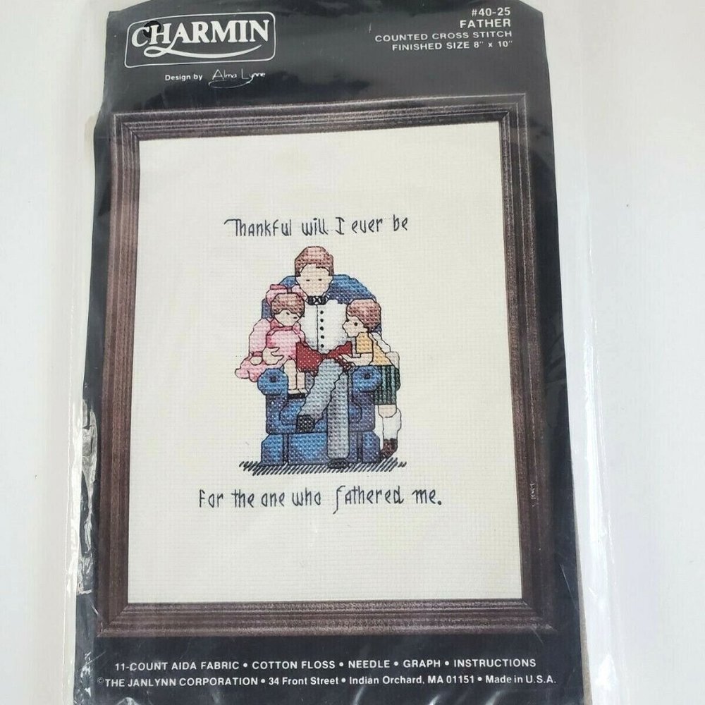 Vintage Counted Cross Stitch, "Father" #40-25 8" x 10" Charmin Janlynn NOS